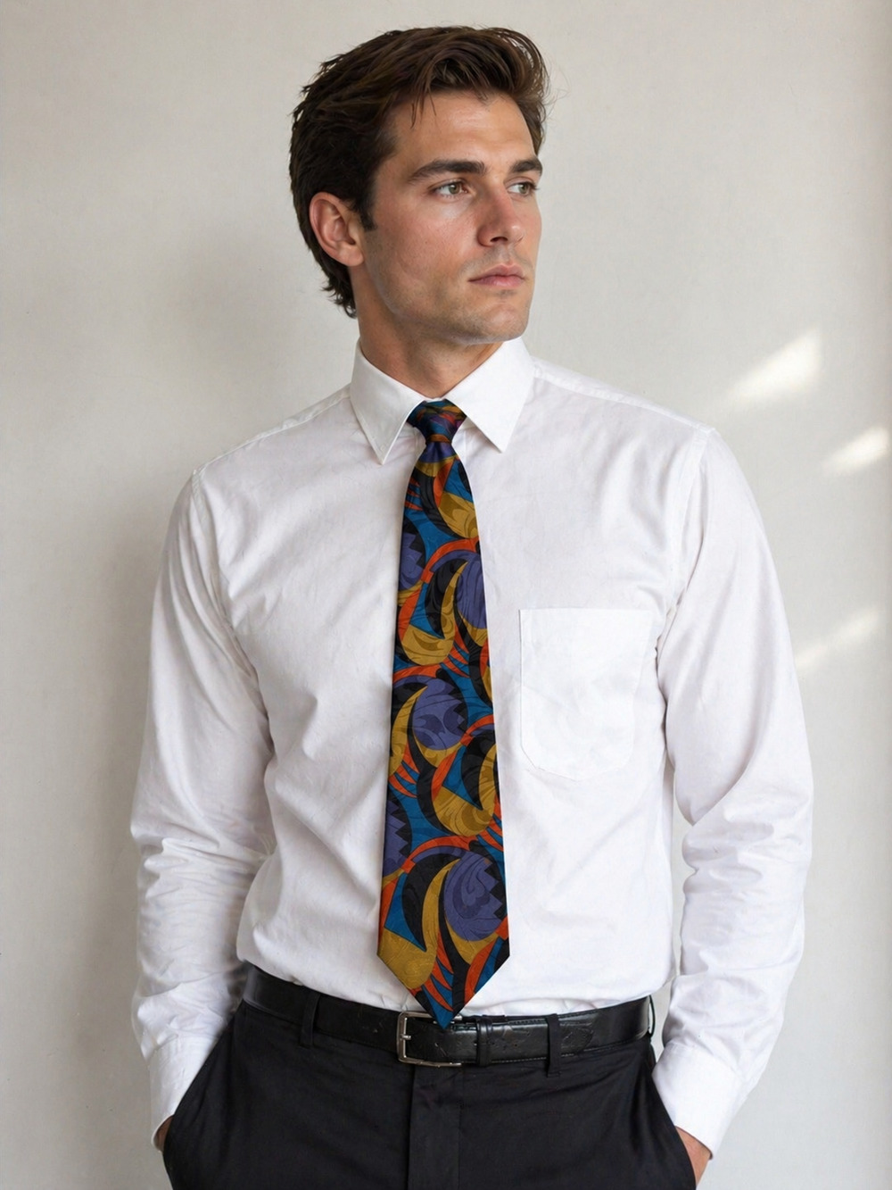 Scenario Martin Wong Silk Tie USA Abstract Geometric Bold Multicolor Retro